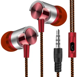 Mıc ile Metal Kablolu Kulaklık (Kırmızı) (Yurt Dışından)