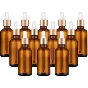 12 Adet Amber Şişe Cam Damlalık 50ML
