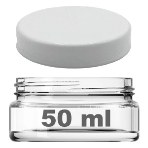 50 Adet Şeffaf Cam Krem Kavanozu Beyaz Kapaklı 50ML