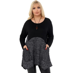 Asimetrik Çift Renk Yuvarlak Yaka Cepli Uzun Kol Tunik