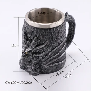Ortaçağ Dragon Reçine Paslanmaz Çelik Bira Kupa 600 Ml Retro Tankard Kafatası Kahve Fincanı Çay Kupa Tumbler Pub Bar Dekor | Kupalar (Siyah) (Yurt Dışından)