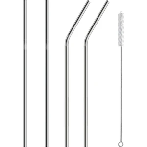 5 Parça Metal Pipet - Paslanmaz Çevre Dostu Metal Pipet Fırça Seti