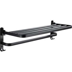 49 Cm Siyah Havlu Tutucu Banyo Flotable Havlu Raf Raf Depolama İle Duvara Monte Havlu Askı Havlu Kanca Siyah | Havlu Barlar (Yurt Dışından)