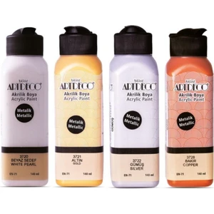 Metalik Akrilik Boya Seti 4X140 ml - Bakır - Altın - Gümüş - Beyaz Sedef