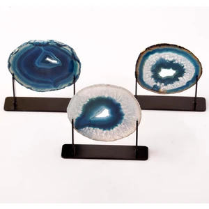 Taş Sandığı Mavi Akik Taşı Plaka - Metal Standlı