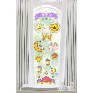 Hoşgeldin Ramazan Dua Cami  Ay Fener Figürleri Cam Duvar Dekorasyon Sticker Seti