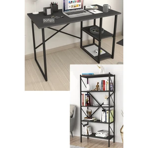 2 Raflı Çalışma Masası Bilgisayar Masası Ofis Ders Masası + 5 Raflı Kitaplık Metal Kitaplık Antrasit