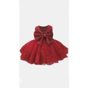 Yediel Buğra Kırmızı Dantelli Payet Fiyonklu Tütü Elbise