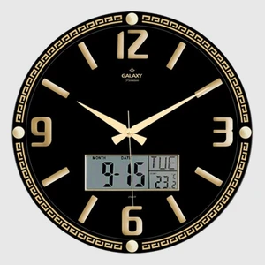 T-710-A-1 Premium Kabartma Rakam Dijital Siyah-Gold Duvar Saati