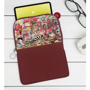 Bk Gift Modern Soyut Tasarımlı Taşınabilir Koruyucu Tablet Kılıfı & Organizer Çanta - Bordo-7