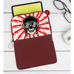 Bk Gift Kurukafa Tasarımlı Taşınabilir Koruyucu Tablet Kılıfı & Organizer Çanta - Bordo-9