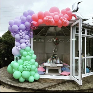 Best Parti Pastel Mint Yeşili Lila  Pembe Balon Zinciri 100 Adet + 5 mt Balon Zinciri