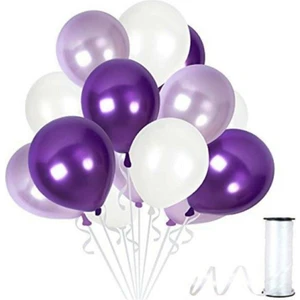 Best Parti 30 Adet 12 Inç Metalik Parti Balonu Metalik Lila Mor Beyaz