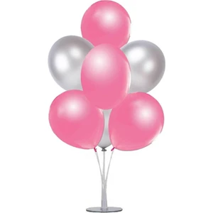 Best Parti Balon Standı ve 7 Adet Metalik Pembe-Gümüş Balon Seti