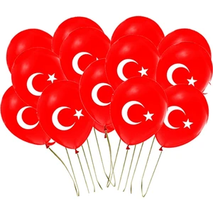 Best Parti 30 Adet Türk Bayraklı Kırmızı Baskılı Balon 23 Nisan - 29 Ekim Süslemesi