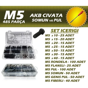 Site Hırdavat 485 Parça M5 Akb Cıvata + 8 Lokma Tornavida