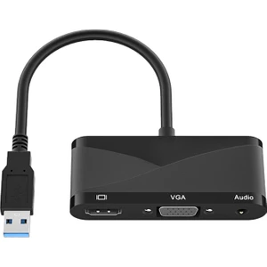 USB 3.0 HDMI VGA Adaptörü Monitör Ekran Ses Video Dönüştürücü Dizüstü Siyah Için (Yurt Dışından)