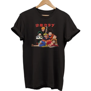 Anime Kahramanları Baskılı %100 Pamuk Oversize T-Shirt Büyük Beden Tişört