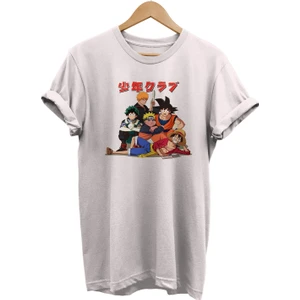 Anime Kahramanları Baskılı %100 Pamuk Oversize T-Shirt Büyük Beden Tişört