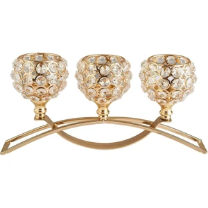 Demir Kristal Mumluk 3 Arms Masa Dekoratif Centerpieces Ev Dekorasyon Altın(Yurt Dışından)
