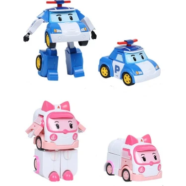 Easytoy 2 Adet Silverlit Robocar Kore Anime Figürü Robot Çocuk Karikatür