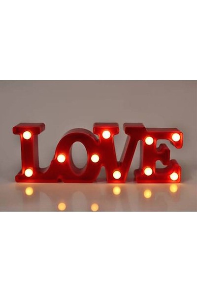 Limaks Dekoratif Love Yazılı Kırmızı Renk Sarı Işık Pilli LED Aydınlatma