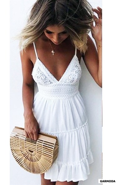 Garmoda Özel Tasarım Askılı Güpürlü Elbise Askılı Elbise Askılı Astarlı Elbise Yeni Sezon Elbise Mini Elbise