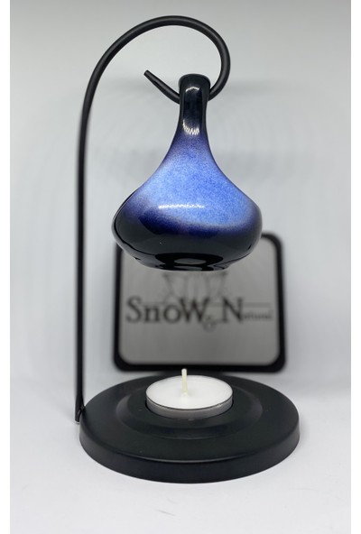 Snow & Natural Mavi Siyah Geçişli Standlı Buhurdanlık Lavanta Yağı ve 1 Adet Mum