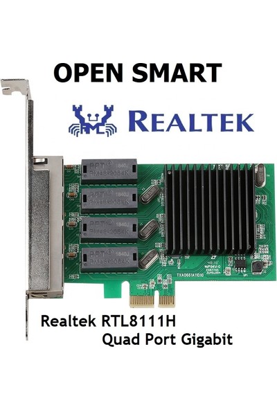 Open Smart OPS01G74RT Quad / 4 Port Realtek RTL8111H Gigabit Pcıe X1 Ethernet Kart