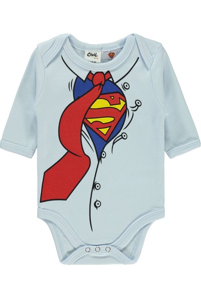 Superman Erkek Bebek Çıtçıtlı Badi 0-18 Ay Mavi