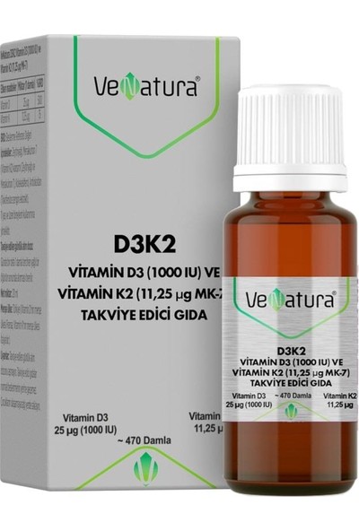 Venatura Vitamin D3(1000 Iu) ve Vitamin K2 (11,25 Ug Mk-7)