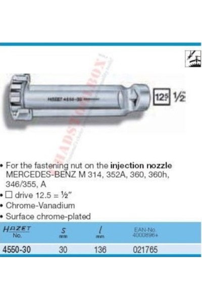 Hazet 4550-30 Enjektör Sensör Lokması 30 mm Mercedes