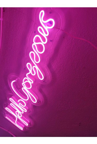 Dekoraven Hello Gorgeous Neon Tabela Yazı Neon Led Dekoratif Duvar Aydınlatması Neon Duvar Dekorasyonu