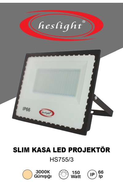 Heslight HS755/3 150W Smd LED Projektör Slım Kasa 3000K Günışığı Su Geçirmez Alüminyum Kasa IP66