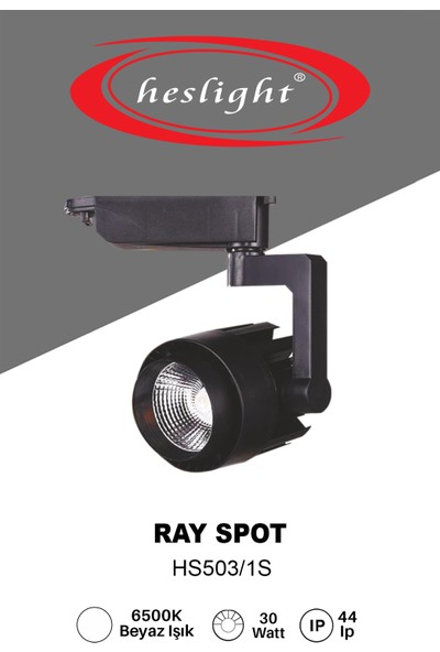 Heslight HS503/1S 30W Cob LED Ray Spot Siyah Kasa 6500K Beyaz Işık Yüksek Lümen