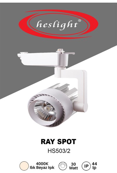 Heslight HS503/2B 30W Cob LED Ray Spot Beyaz 4000K Ilık Beyaz Işık Yüksek Lümen