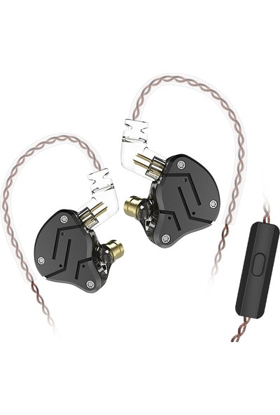 Kz Zsn Dört çekirdekli Kablolu Kontrol Kulaklık Mikrofon (Siyah) (Yurt Dışından)