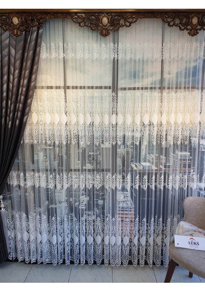 Lüks Tül Perde Brode 4 Işlem Beyaz Rengi - Pile 1e 2.,5 Sıklığı . fiyatları