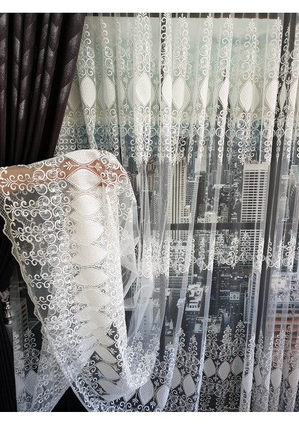Lüks Tül Perde Brode 4 Işlem Beyaz Rengi - Pile 1e 2.,5 Sıklığı . indirimleri