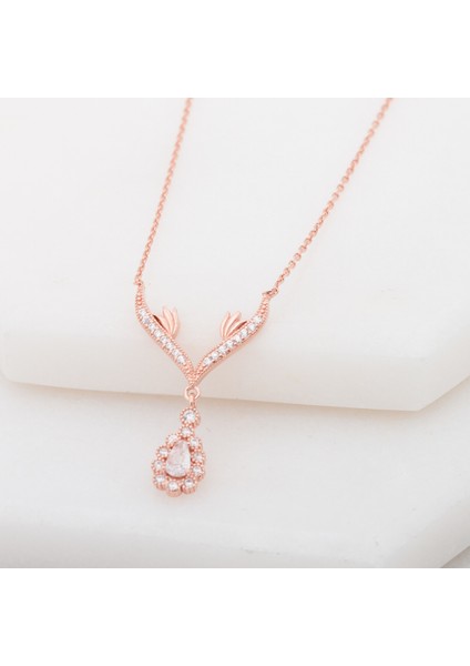 Zirkon Taşlı Damla 925 Ayar Gümüş Kolye