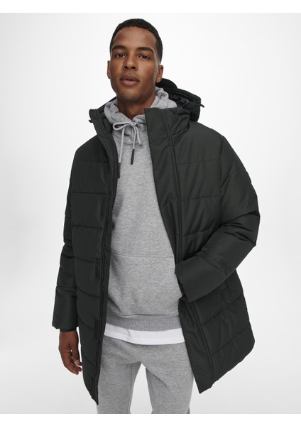 Carl Long Quilted Coat Otw Erkek Siyah Mont 22020156-02