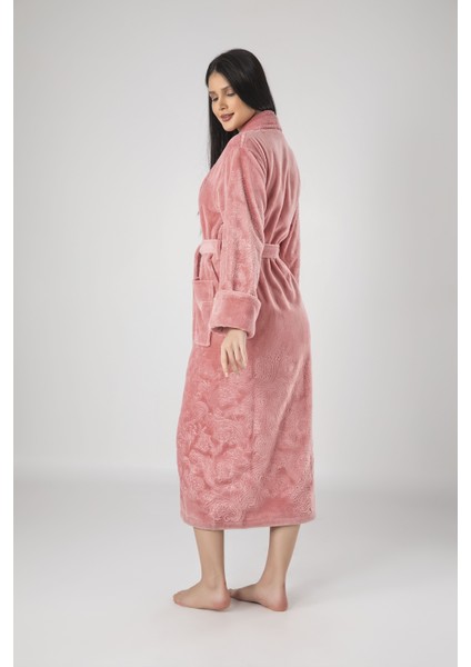 Krem Eteği Kolu Jakarlı Bambo Cotton Bayan Bornozu fiyatları