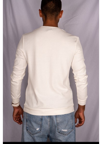 Beyaz Renk Beyaz Çizgi Detaylı Erkek Sweatshirt modelleri