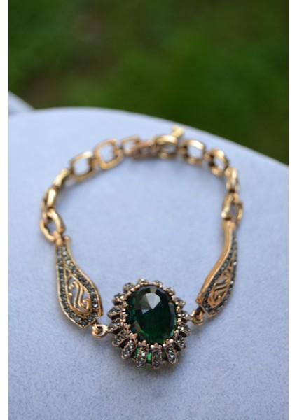Zümrüt Taşlı Otantik Bronz Kadın Bileklik fiyatları