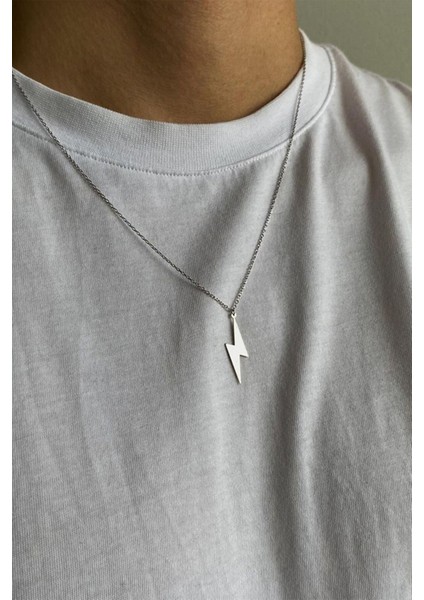 Unisex 925 Ayar Gümüş Şimşek Kolye