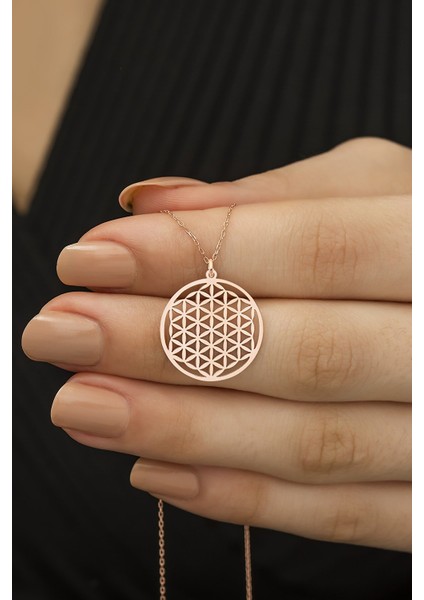 Kadın 925 Ayar Gümüş Yaşam Çiçeği Rose Kolye