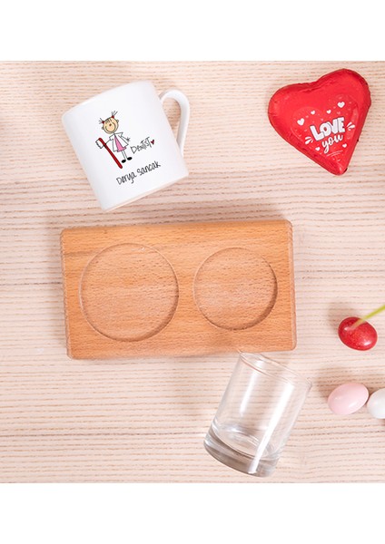 Kişiye Özel Bayan Diş Hekimi Karikatürü Ahşap Sunumlu Türk Kahvesi Fincanı fiyatları