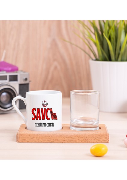 Kişiye Özel Savcı Ahşap Sunumlu Türk Kahvesi Fincanı