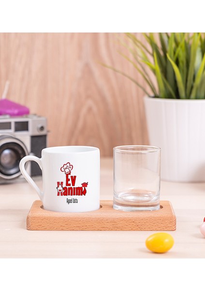 Kişiye Özel Ev Hanımı Ahşap Sunumlu Türk Kahvesi Fincanı