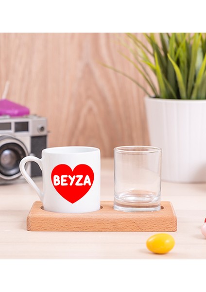 Kişiye Özel Isim Yazılı Kırmızı Kalpli Ikili Porselen Türk Kahvesi Fincanı